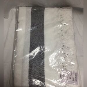 NEW Sephora White and Heather Black Stripe Turkish Towel for beach or bath